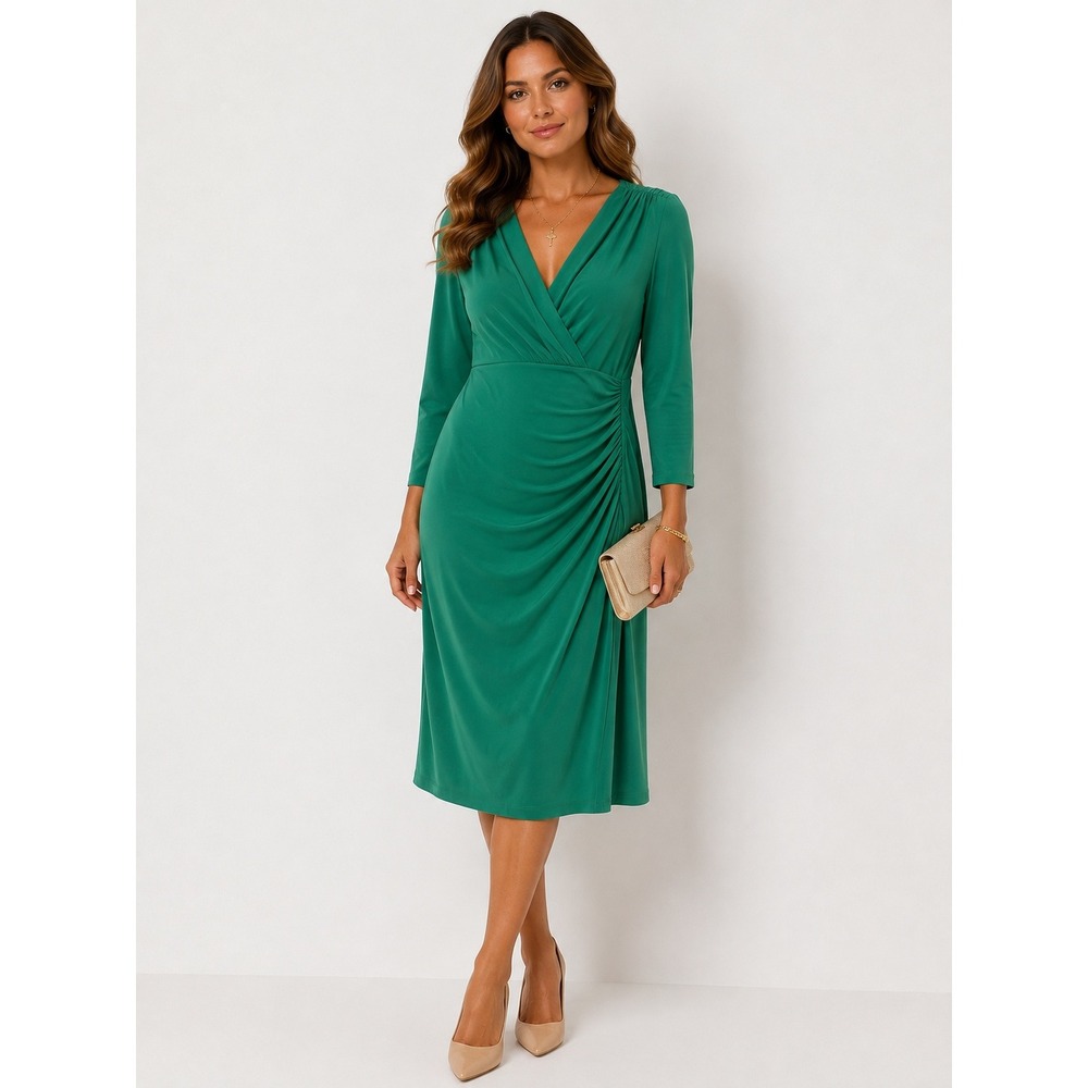 Lauren Ralph Lauren | Dresses | Lauren Ralph Lauren Sheath Dress 2 Green Faux Wrap Ruched Jersey 34 Sleeve